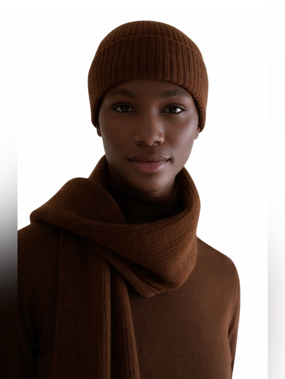 Nwt Rise & Fall Women Oversized Ribbed Merino Wool Cashmere Scarf Brown — image 2 of 8